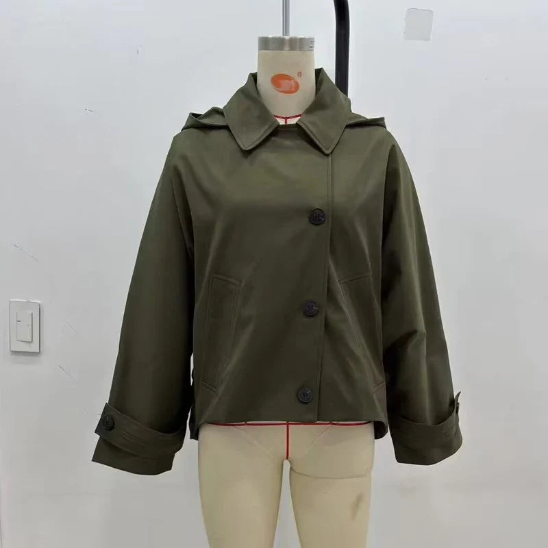 Women's Trench Coat – Hooded, Patch Pockets, and Timeless Relaxed Fit — product view