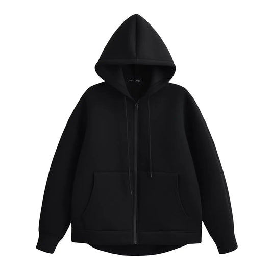 Women's Zip-Up Sweatshirt – Double Pockets and Relaxed Oversized Fit — Black