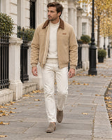 Men's beige corduroy jacket with brown collar - editorial