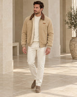 Men's beige corduroy jacket with brown collar - look-completo