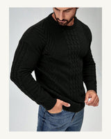 Men's Cable-Knit Long Sleeve Crew Neck Jumper in Black, product view