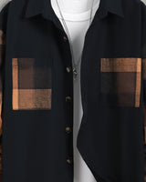 Close-up of Men's Checked Long Sleeve Shirt in Black