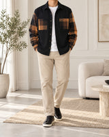 Men's Checked Long Sleeve Shirt in Black styled with neutral pieces