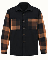 Men's Checked Long Sleeve Shirt in Black on a neutral background