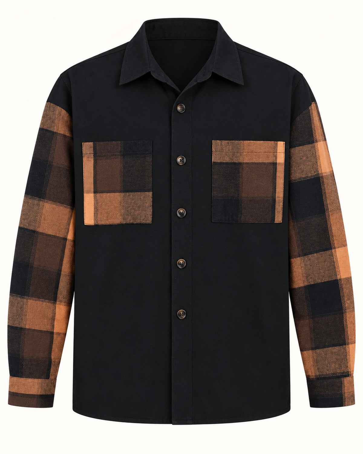 Men's Checked Long Sleeve Shirt in Black on a neutral background