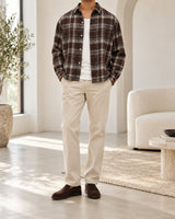 Men's Checked Long Sleeve Shirt in Brown styled with neutral pieces