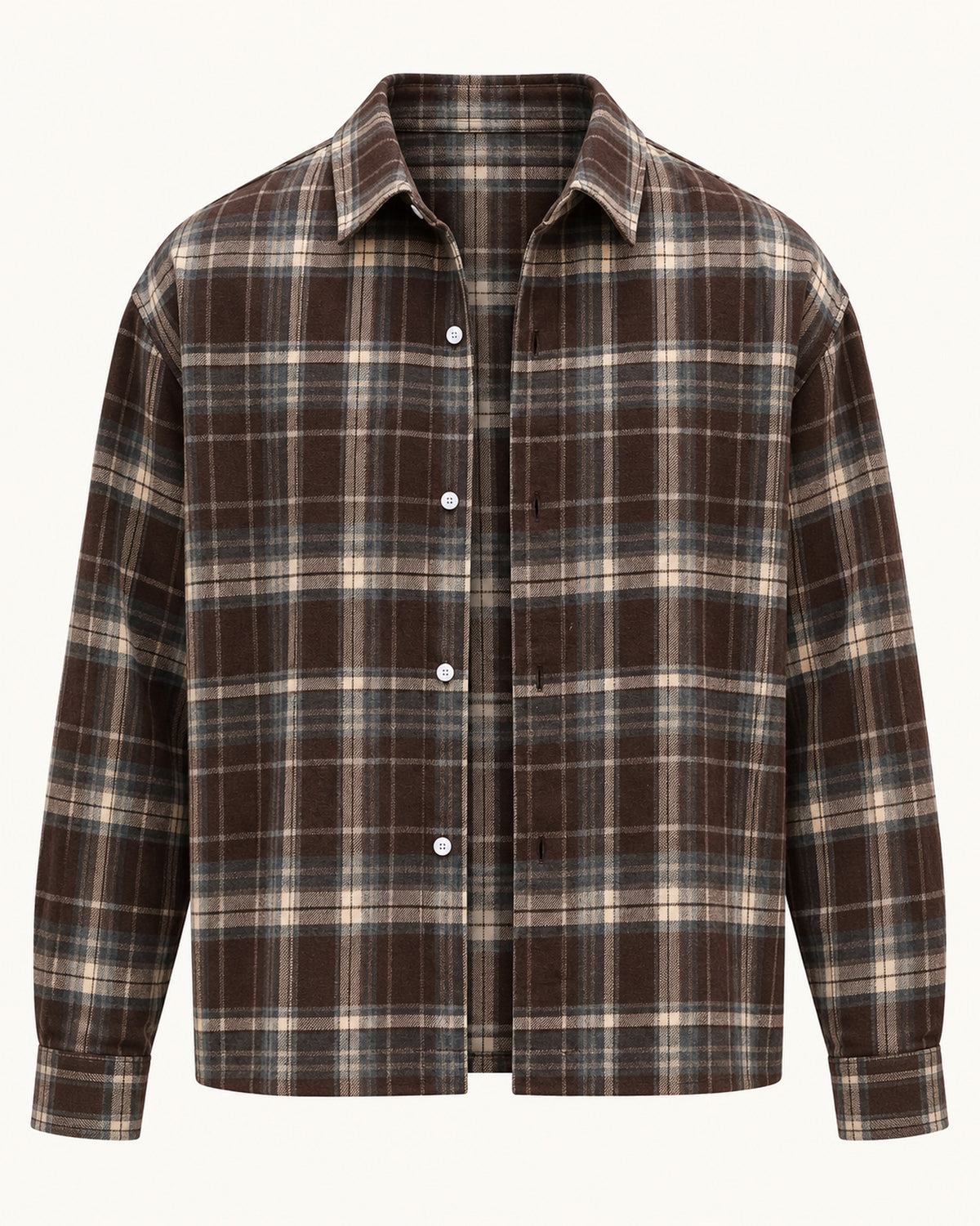 Men's Checked Long Sleeve Shirt in Brown on a neutral background