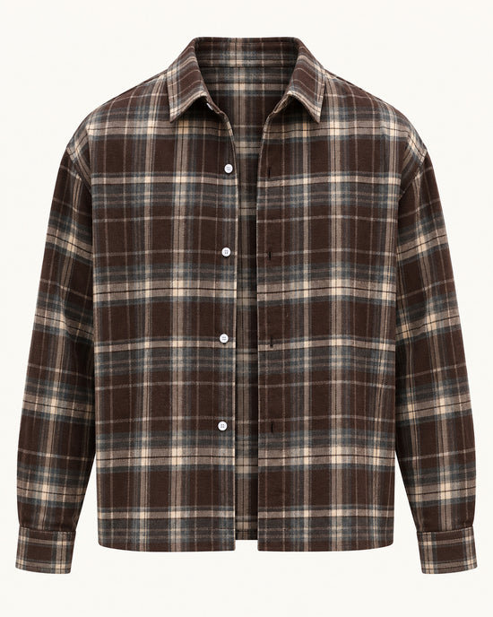 Men's Checked Long Sleeve Shirt in Brown on a neutral background