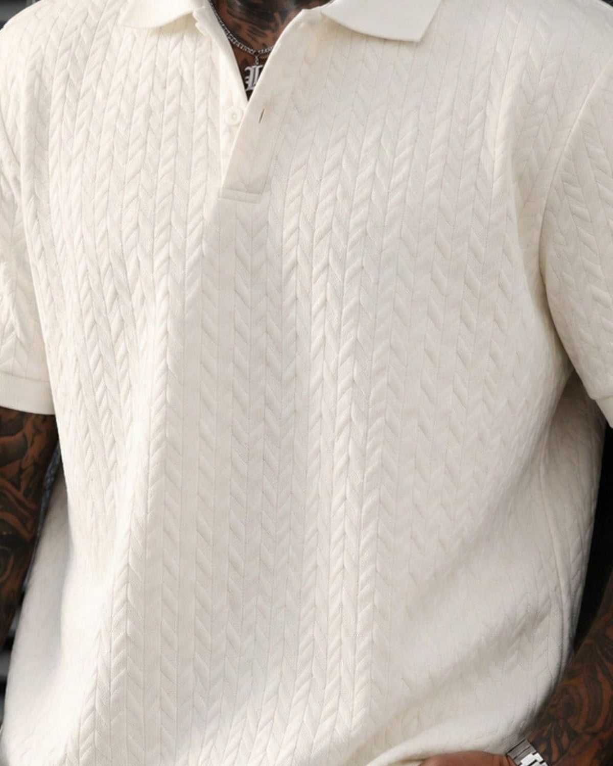 Men's Short Sleeve Polo Shirt in Beige, fabric detail