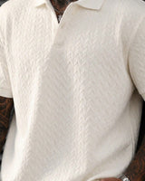 Men's Short Sleeve Polo Shirt in Beige, fabric detail