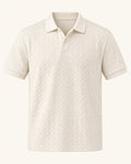 Men's Short Sleeve Polo Shirt in Beige on a neutral background