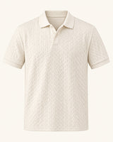 Men's Short Sleeve Polo Shirt in Beige on a neutral background