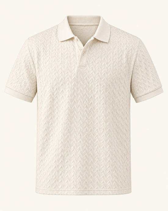 Men's Short Sleeve Polo Shirt in Beige on a neutral background