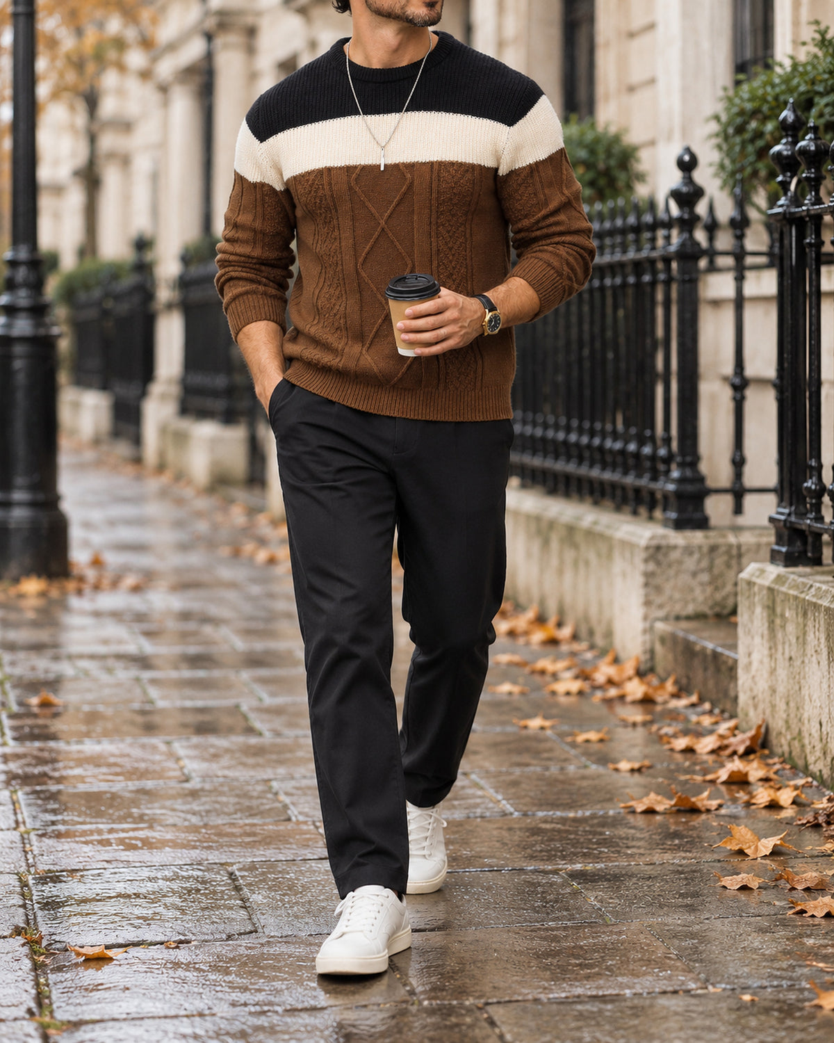 Men's Long Sleeve Jumper in Brown - editorial