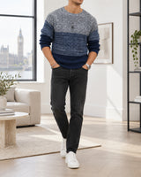 Men's Colourblock Long Sleeve Crew Neck Jumper in Blue - look-completo