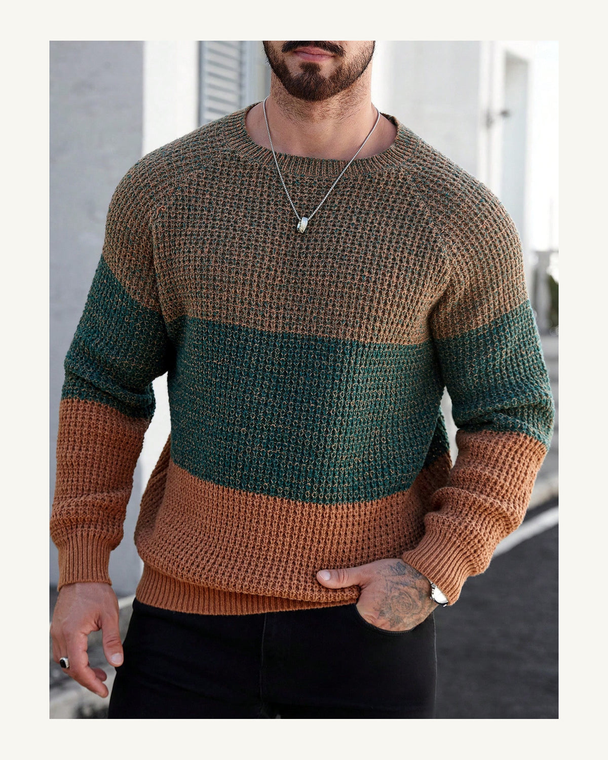 Men's Long Sleeve Crew Neck Jumper in Multicolor - original-tratada