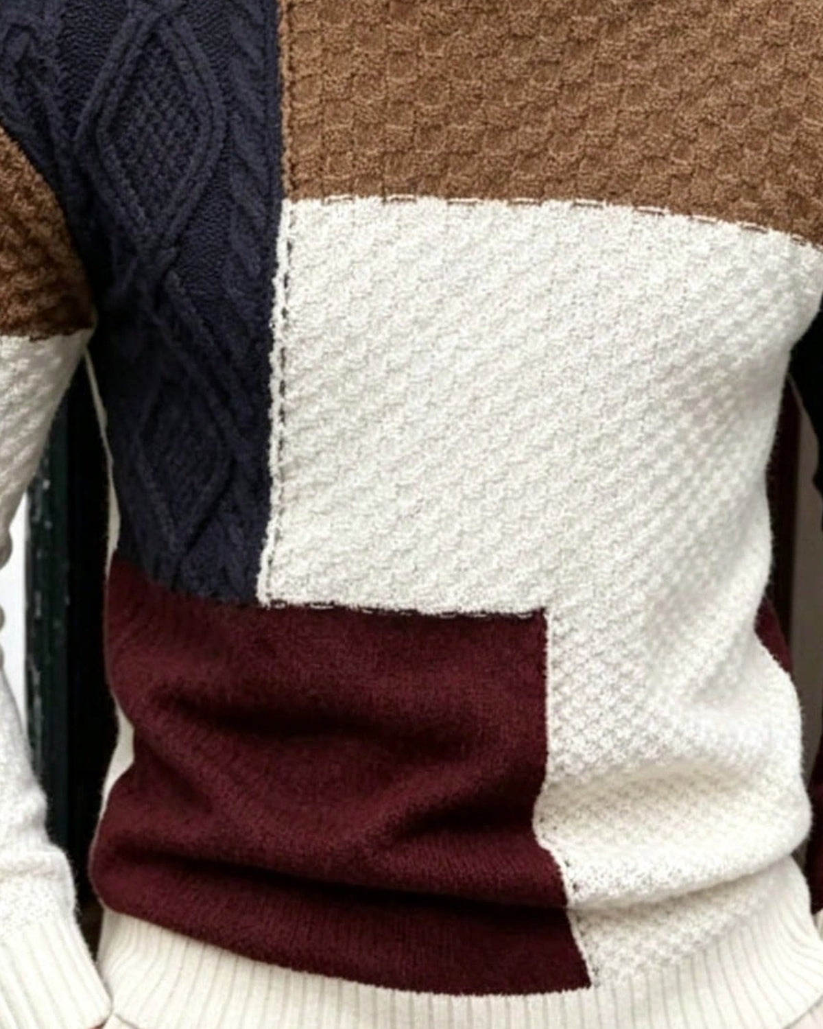 Men's Colourblock Long Sleeve High Neck Jumper in Multicolor - detalhe