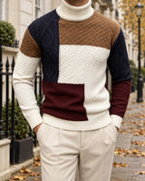 Men's Colourblock Long Sleeve High Neck Jumper in Multicolor - editorial