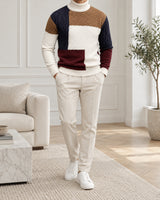 Men's Colourblock Long Sleeve High Neck Jumper in Multicolor - look-completo