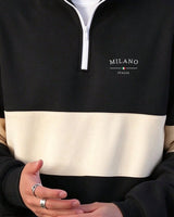 Men's Colourblock Long Sleeve Polo Shirt in Black - detalhe