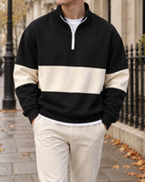 Men's Colourblock Long Sleeve Polo Shirt in Black - editorial