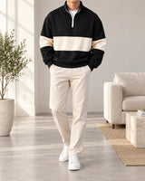 Men's Colourblock Long Sleeve Polo Shirt in Black - look-completo