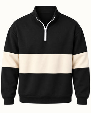 Men's Colourblock Long Sleeve Polo Shirt in Black - principal