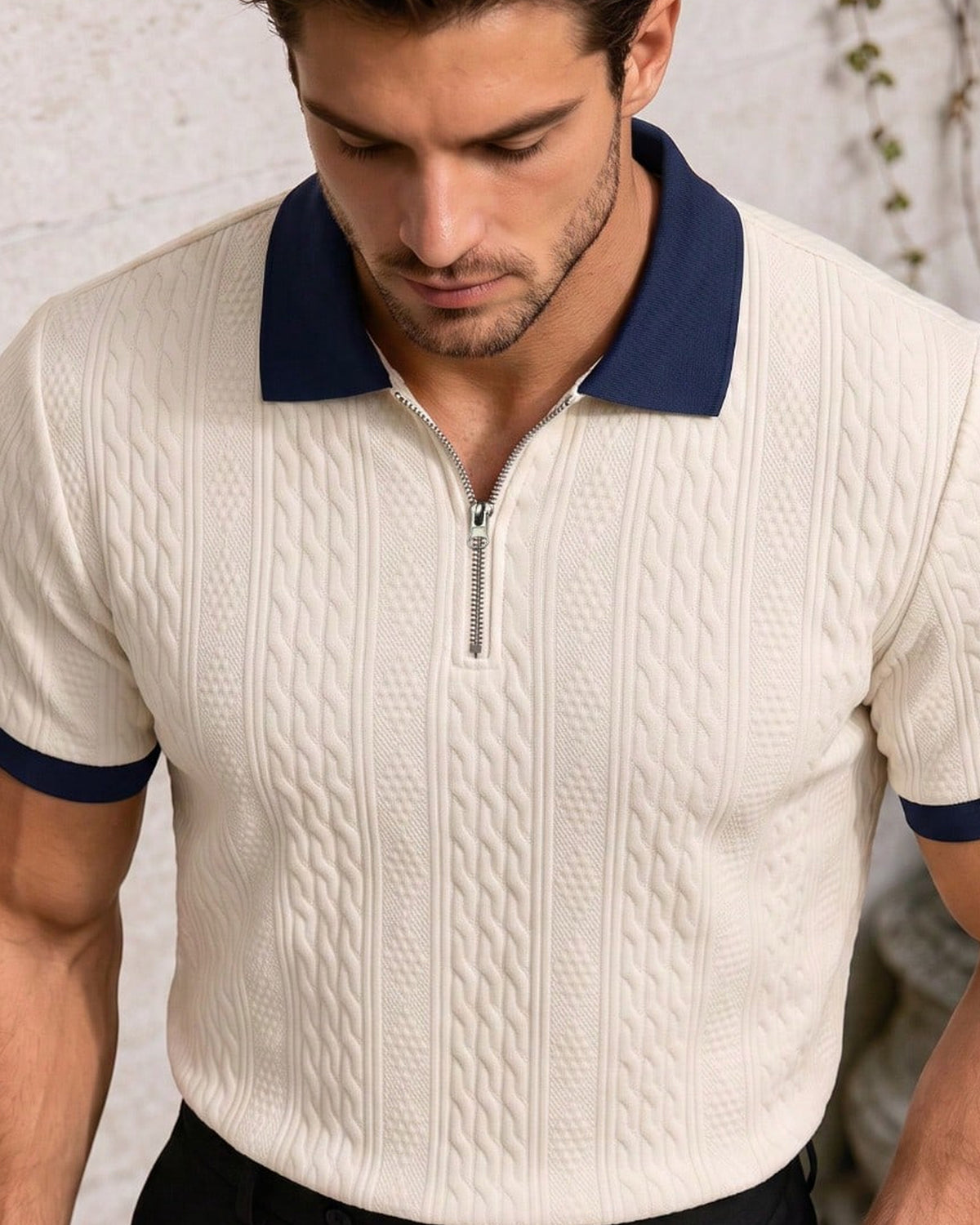 Men's Short Sleeve Polo Shirt in Apricot - detalhe