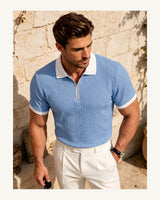 Men's Short Sleeve Polo Shirt in Dusty Blue - original-tratada