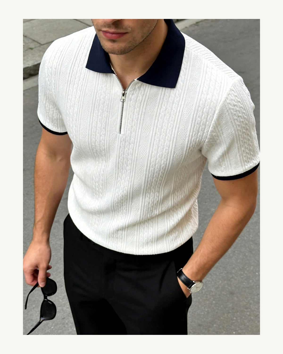 Men's Short Sleeve Polo Shirt in White - original-tratada
