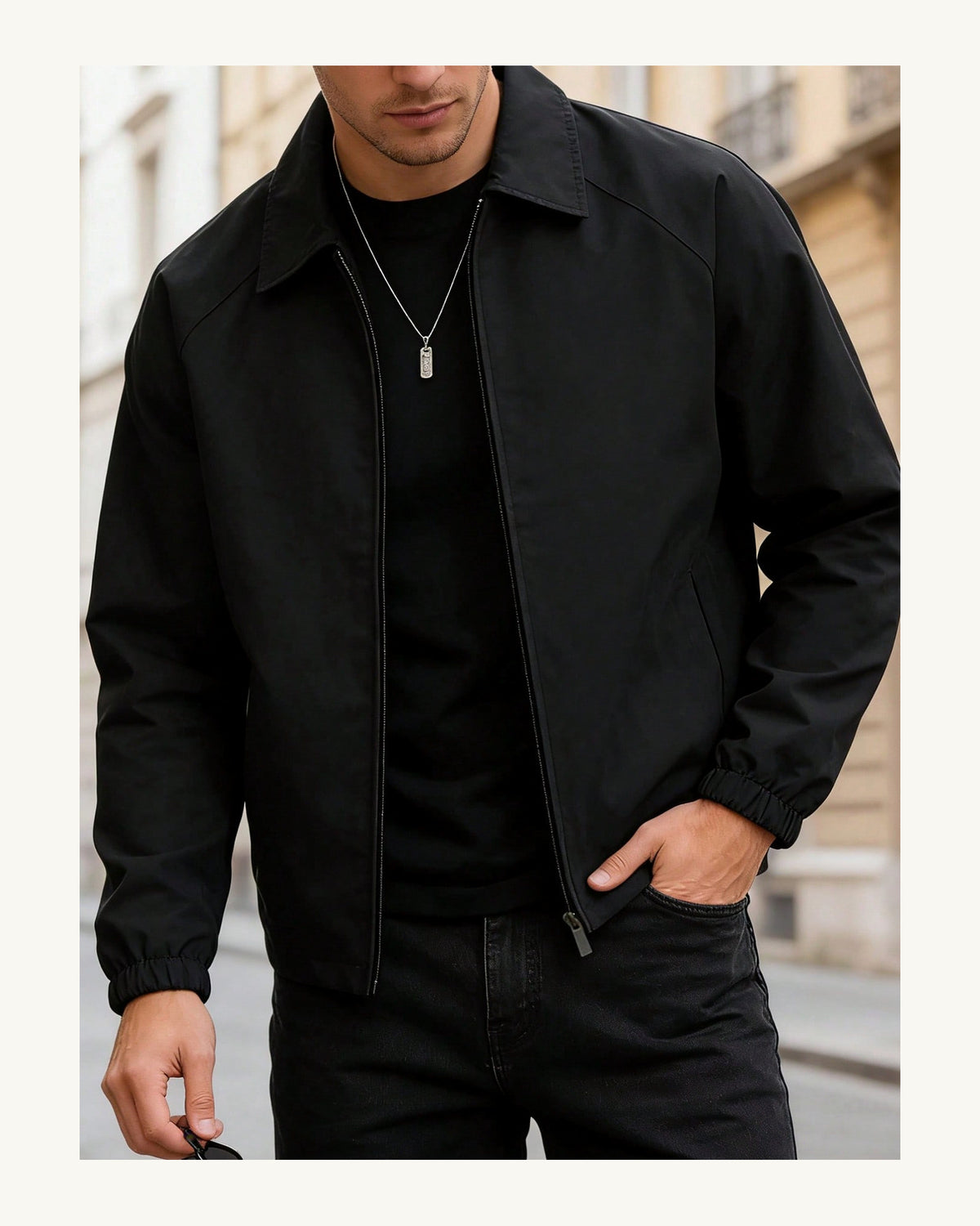 Men's Lightweight Collared Jacket in Black - original-tratada