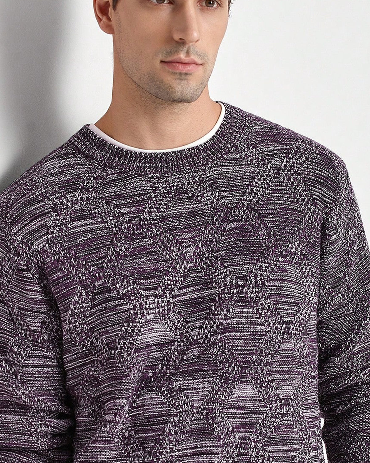 Men's Long Sleeve Crew Neck Jumper in Multicolor - detalhe