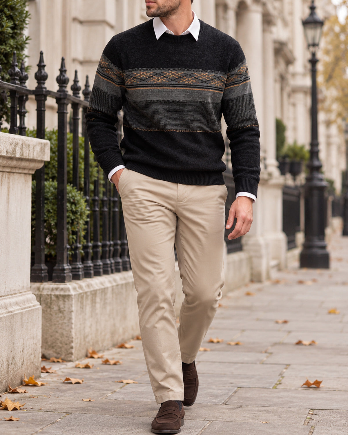 Men's Long Sleeve Crew Neck Jumper in Black - editorial