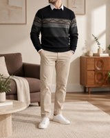Men's Long Sleeve Crew Neck Jumper in Black - look-completo