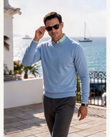 Men's Long Sleeve Crew Neck Jumper in Baby Blue - original-tratada