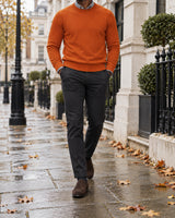 Men's Long Sleeve Crew Neck Jumper in Orange - editorial