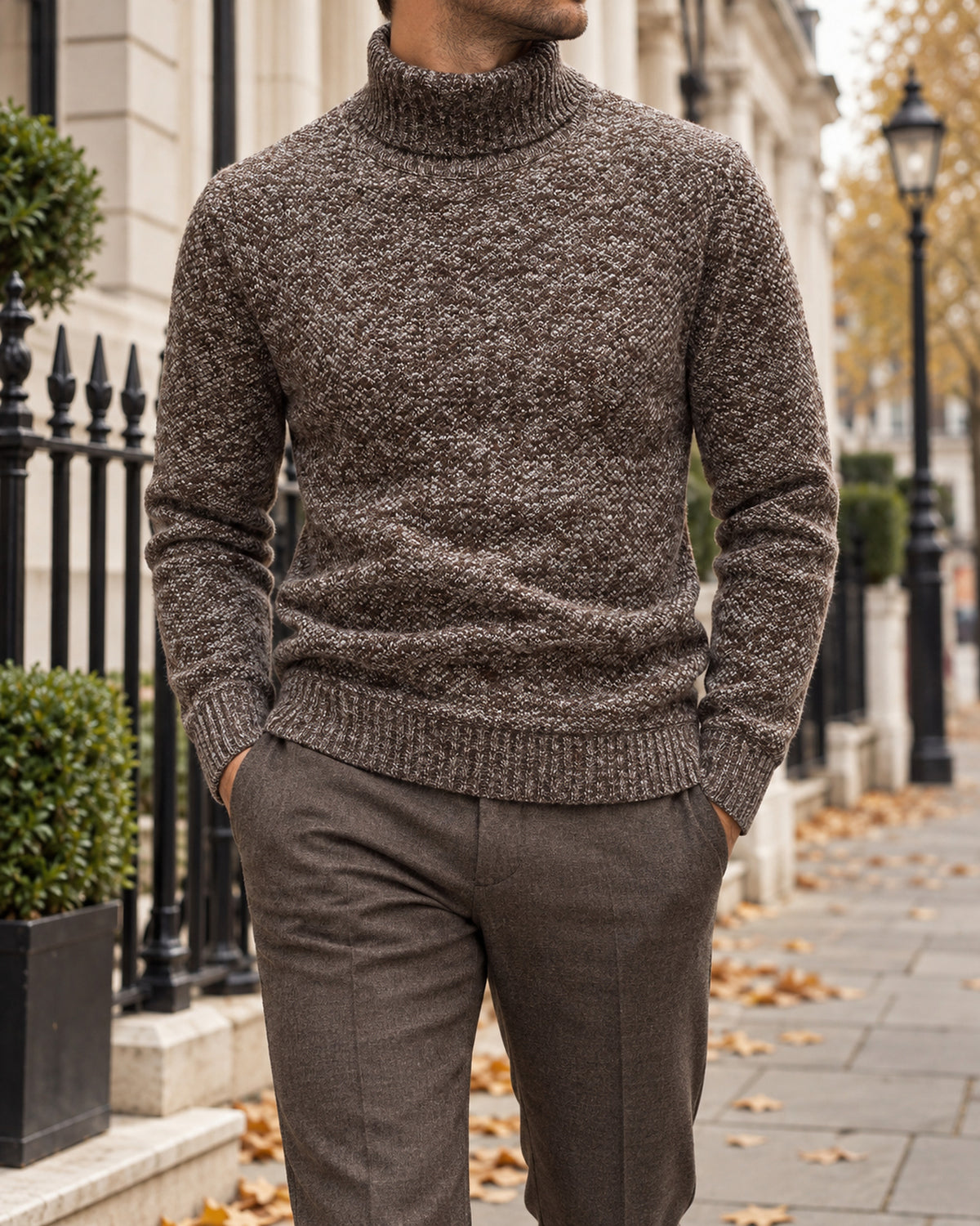 Men's Long Sleeve Jumper in Coffee Brown - editorial