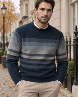 Men's Long Sleeve High Neck Jumper in Navy Blue - editorial