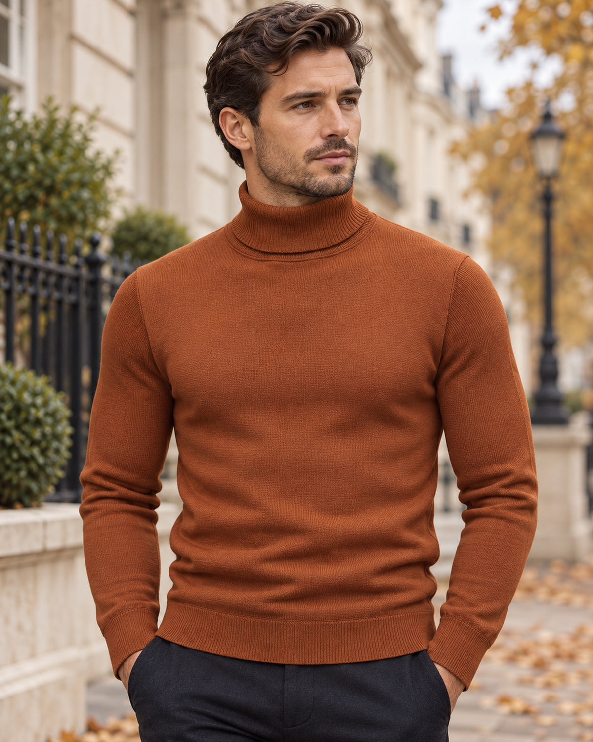 Men's Long Sleeve Jumper in Rust Brown - editorial