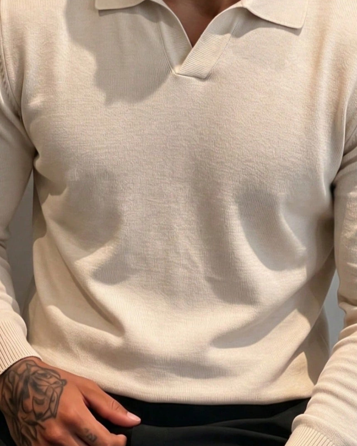 Men's Long Sleeve Polo Shirt in Apricot - detalhe