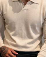 Men's Long Sleeve Polo Shirt in Apricot - detalhe