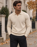 Men's Long Sleeve Polo Shirt in Apricot - editorial