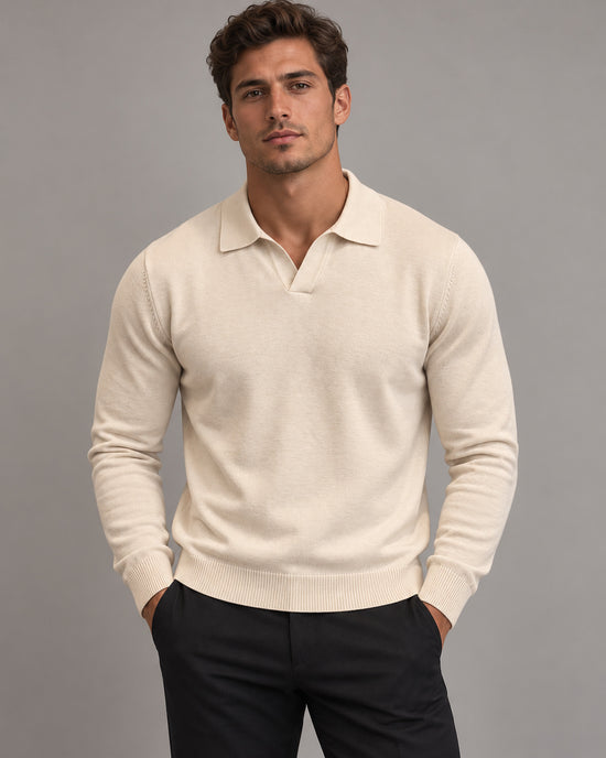 Men's Long Sleeve Polo Shirt in Apricot - principal