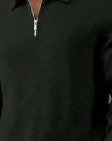 Men's Long Sleeve Polo Shirt in Black - detalhe