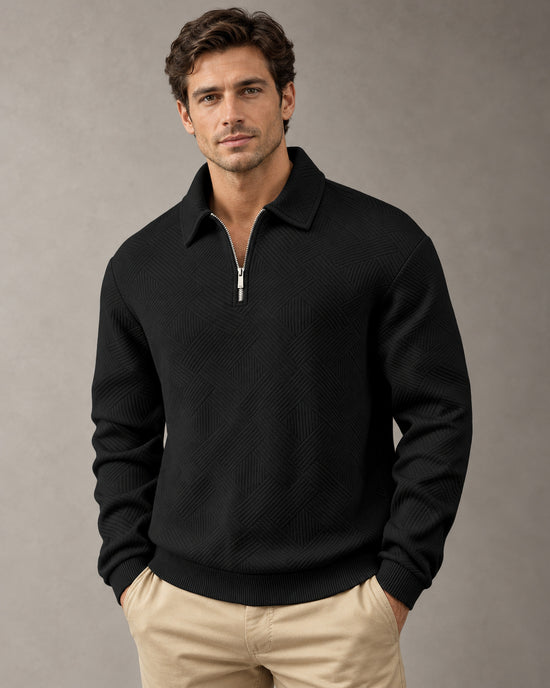 Men's Long Sleeve Polo Shirt in Black - principal