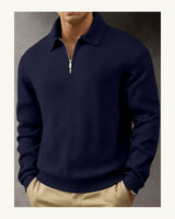 Men's Long Sleeve Polo Shirt in Navy Blue - original-tratada