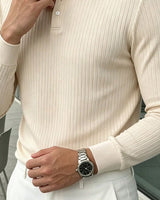 Men's Long Sleeve Polo Shirt in Apricot - detalhe