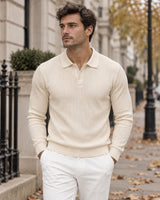Men's Long Sleeve Polo Shirt in Apricot - editorial