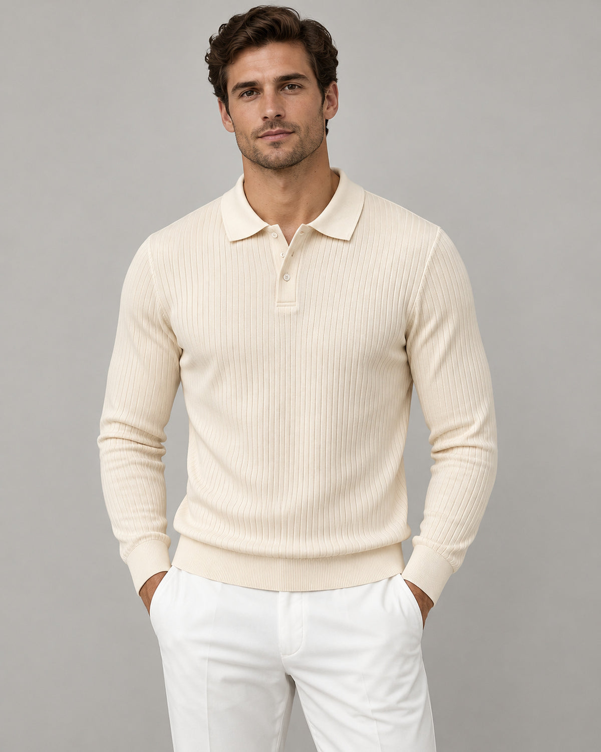 Men's Long Sleeve Polo Shirt in Apricot - principal
