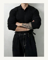 Men's Long Sleeve Polo Shirt in Black - original-tratada